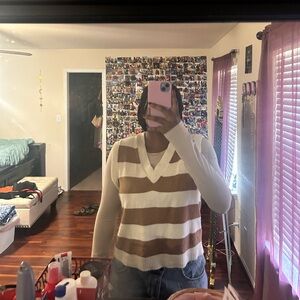 Striped Brown and White Sweater Vest